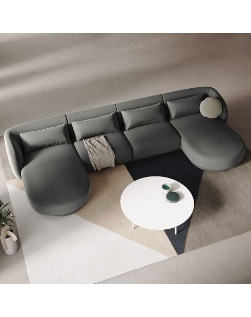 Canapé Panoramique Velvet Tulum 5 Places gris clair - 334x155x74 cm