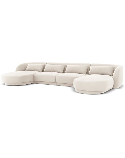Canapé Panoramique Velvet Tulum 5 Places beige clair - 334x155x74 cm