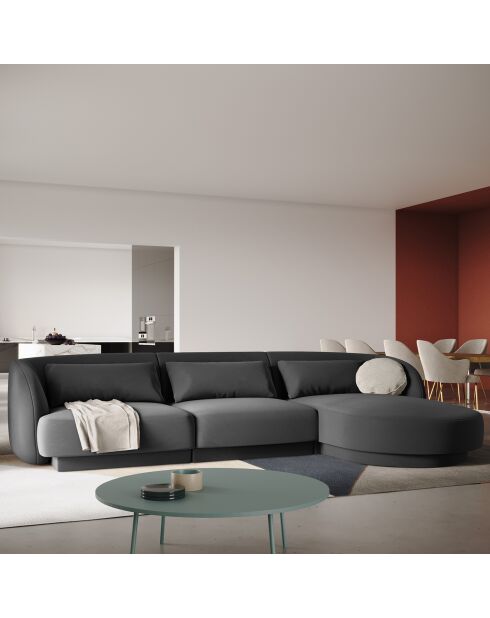 Canapé d'angle Droit Velours Tulum 4 Places gris - 259x155x74 cm
