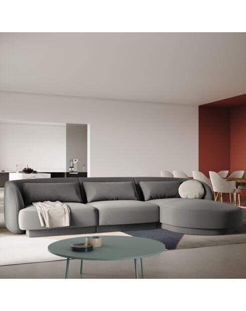 Canapé d'angle Droit Velours Tulum 4 Places gris clair - 259x155x74 cm
