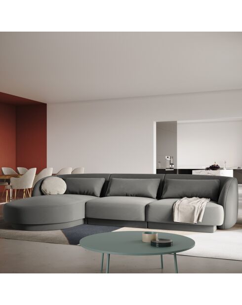Canapé d'angle Gauche Velours Tulum 4 Places gris clair - 259x155x74 cm