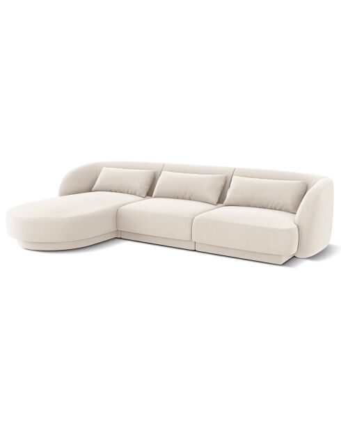 Canapé d'angle Gauche Velours Tulum 4 Places beige clair - 259x155x74 cm