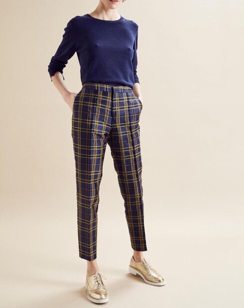 Marineblauw/gele geruite broek Prince