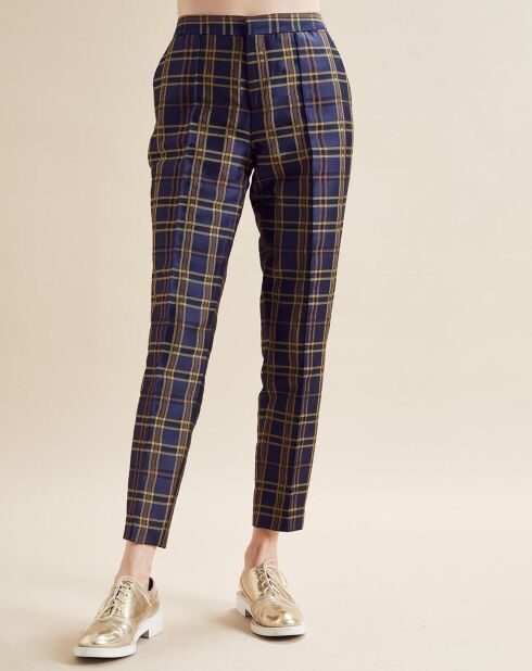 Marineblauw/gele geruite broek Prince