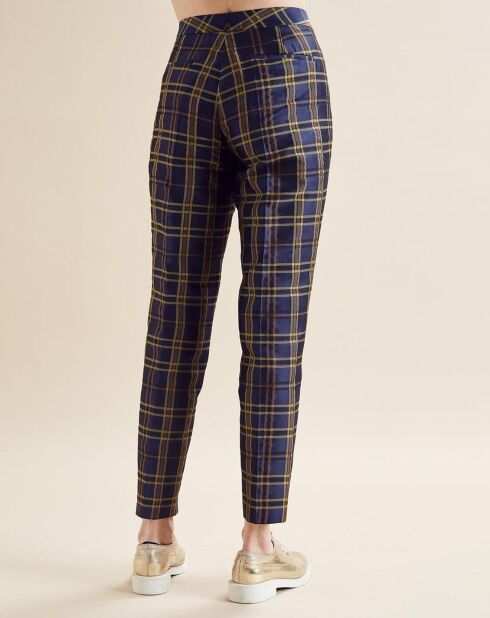 Marineblauw/gele geruite broek Prince