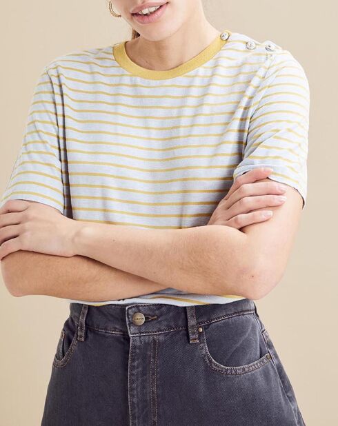 Théon T-shirt van linnenmix met hemels/gele strepen