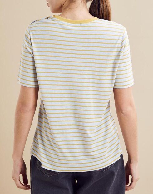 T-Shirt en Lin mélangé Théon à rayures ciel/jaune
