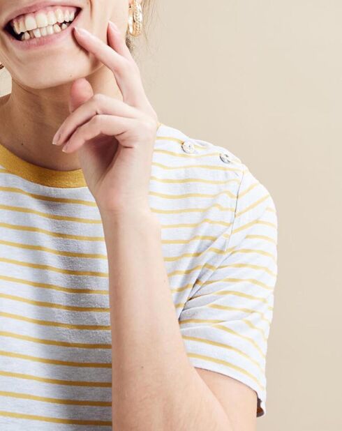 Théon T-shirt van linnenmix met hemels/gele strepen