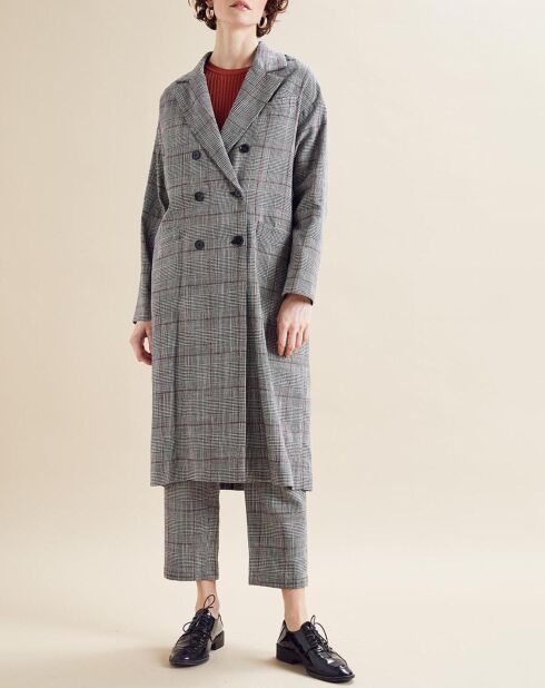 Manteau en Lin mélangé Irene prince de galles noir/écru