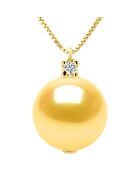 Halskette aus Gelbgold, 0,02 ct Diamant und runde Süßwasserzuchtperle aus Gold
