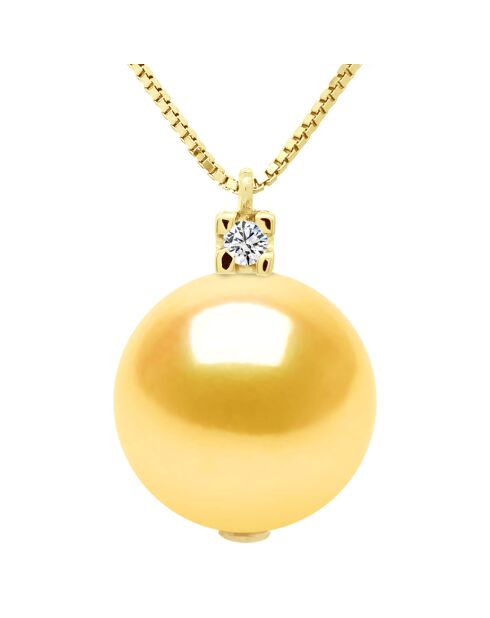 Halskette aus Gelbgold, 0,02 ct Diamant und runde Süßwasserzuchtperle aus Gold