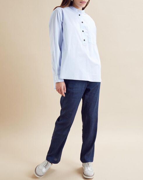 Blaue gestreifte Hose Raoul aus Leinenmischung