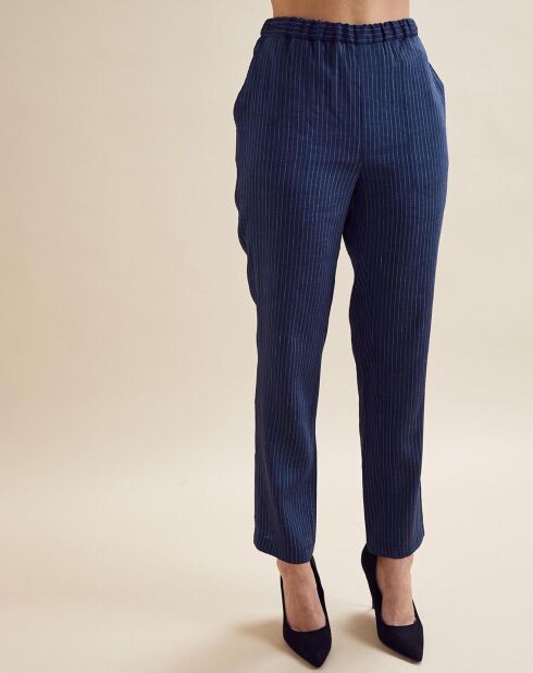 Blaue gestreifte Hose Raoul aus Leinenmischung