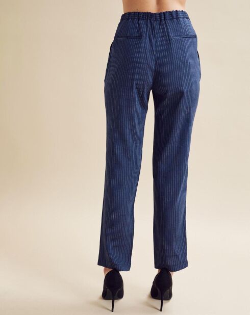 Blaue gestreifte Hose Raoul aus Leinenmischung