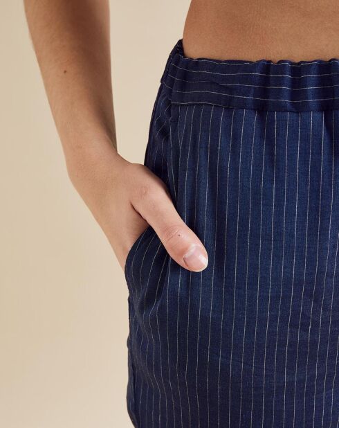 Blaue gestreifte Hose Raoul aus Leinenmischung