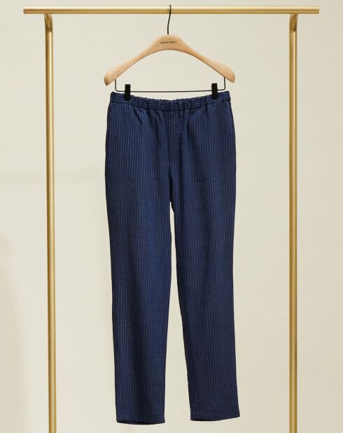 Blaue gestreifte Hose Raoul aus Leinenmischung