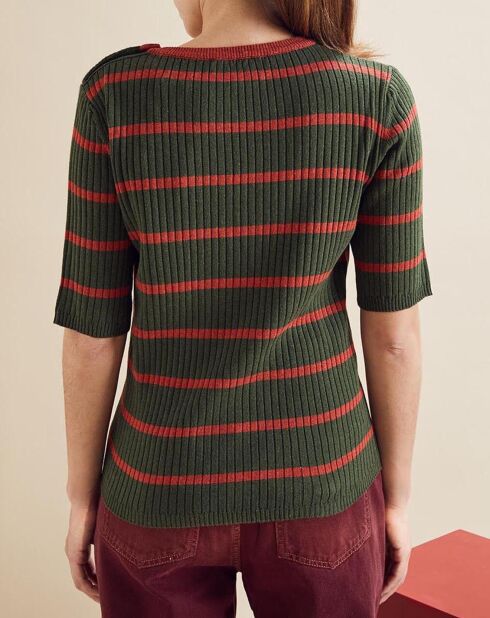 Pull Sabine à rayures kaki/rouge
