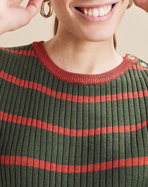 Pull Sabine à rayures kaki/rouge