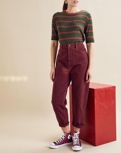 Pull Sabine à rayures kaki/rouge