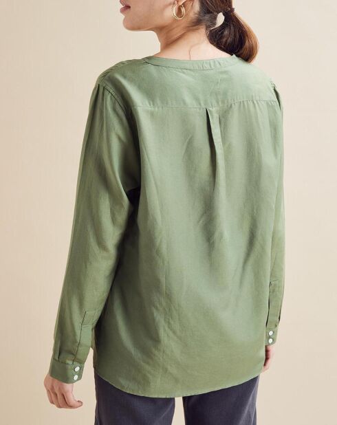 Cannes kaki blouse van katoen en zijde