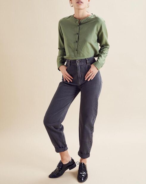 Cannes kaki blouse van katoen en zijde