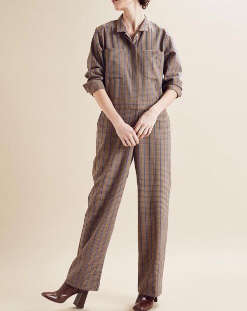 Camel Leo Jumpsuit van houndstooth van wolmix