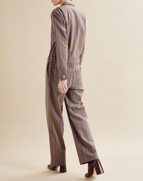 Camel Leo Jumpsuit van houndstooth van wolmix