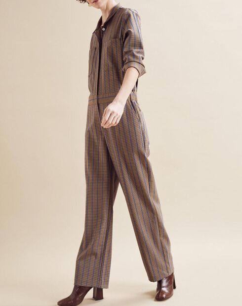 Camel Leo Jumpsuit van houndstooth van wolmix