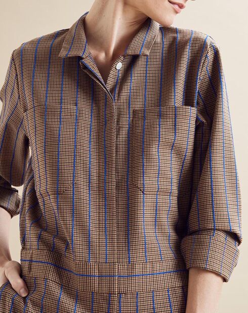 Camel Leo Jumpsuit van houndstooth van wolmix