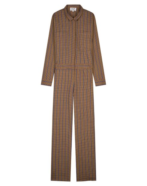 Camel Leo Jumpsuit van houndstooth van wolmix