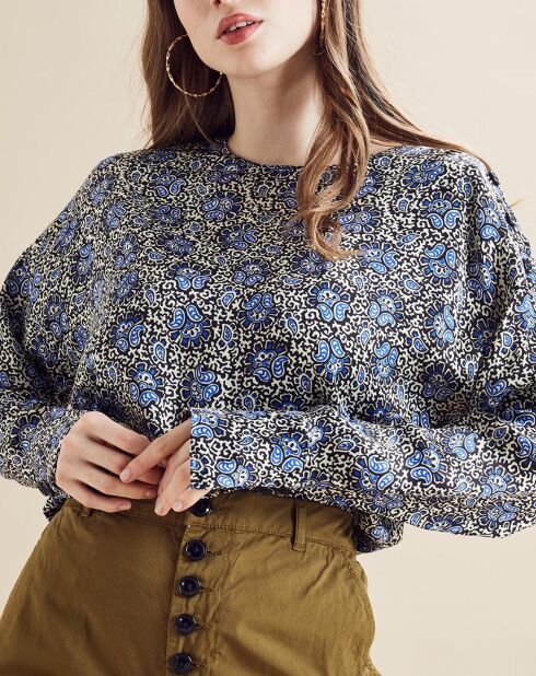 Blouse Aima imprimée noir/bleu/écru
