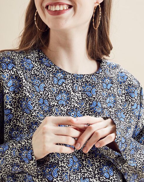 Blouse Aima imprimée noir/bleu/écru