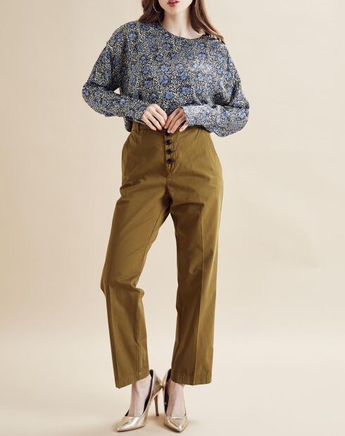 Blouse Aima imprimée noir/bleu/écru