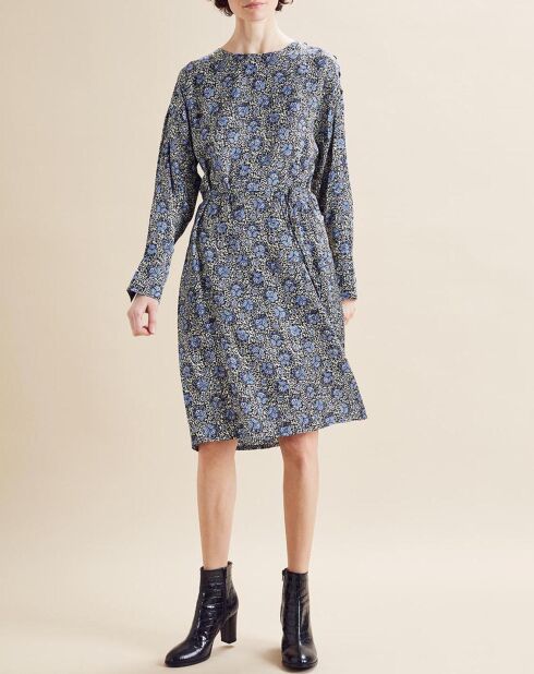 Robe satinée Naima imprimée bleu/noir/écru
