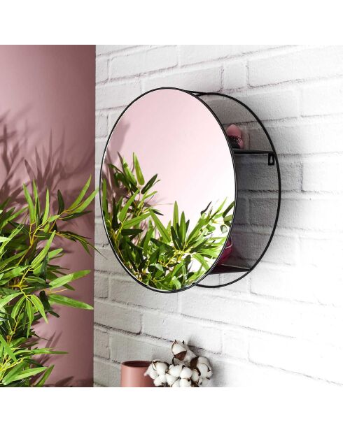Miroir filaire avec étagère noir - D.45x10 cm