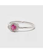 Bague Rond Diamant 0.09 ct & Rubis 0.35 ct or blanc