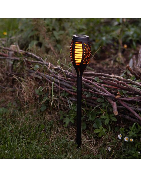 Torche solaire en résine 12 LED ambrée vacillantes  noire