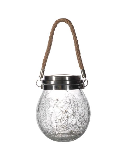 Decoración de mesa solar de vidrio transparente y cuerda de 15 lúmenes