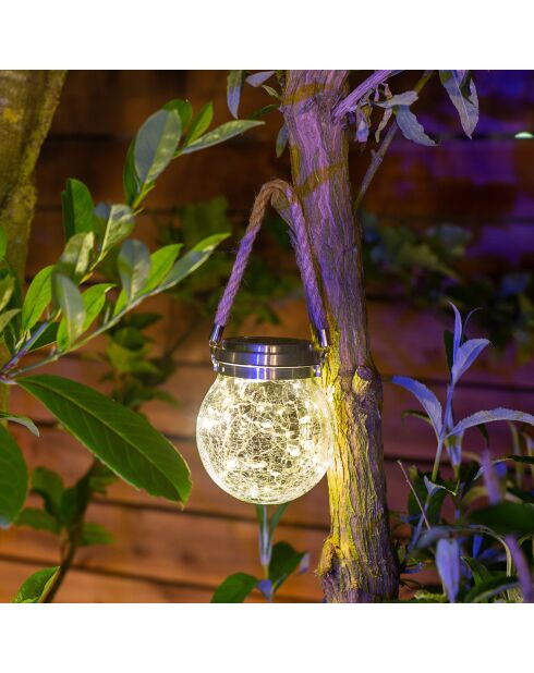 Decoración de mesa solar de vidrio transparente y cuerda de 15 lúmenes