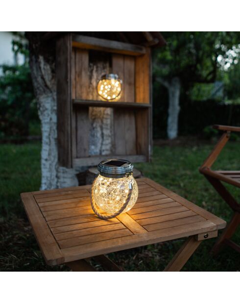 Decoración de mesa solar de vidrio transparente y cuerda de 15 lúmenes