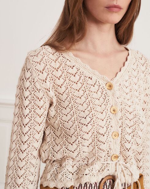 Gilet en crochet Brigitte écru