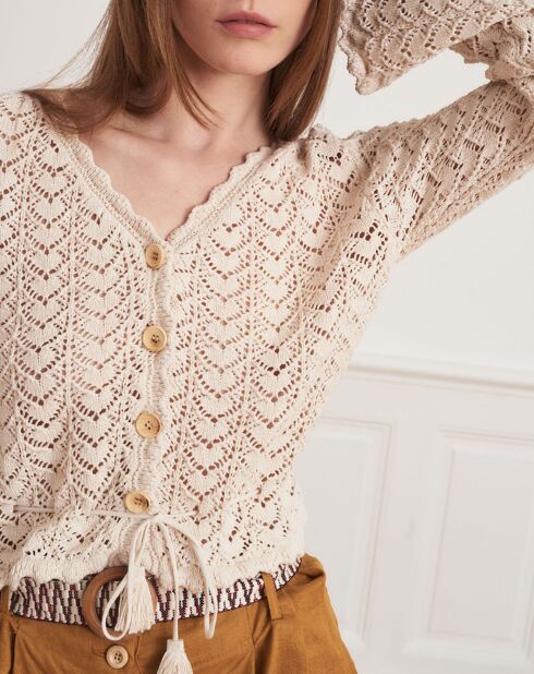 Gilet en crochet Brigitte écru