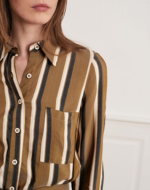 Claudine Hemd mit dunklen Khakistreifen
