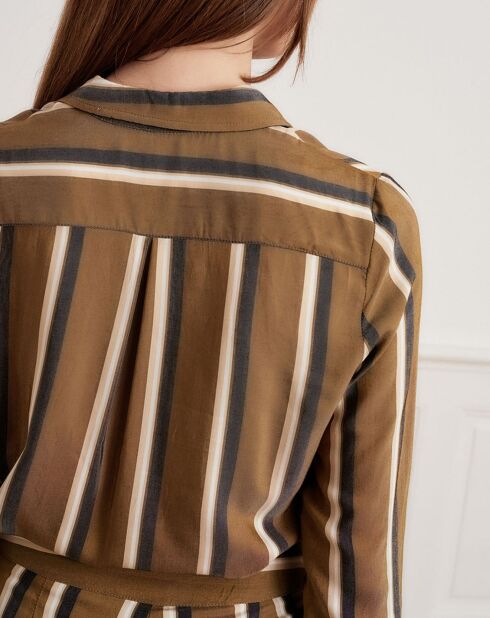 Claudine Hemd mit dunklen Khakistreifen