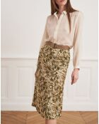Jupe 100% Lin Jana feuillage beige/kaki