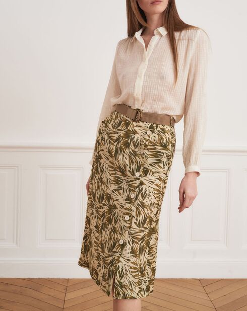 Jupe 100% Lin Jana feuillage beige/kaki