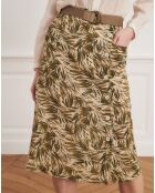 Jupe 100% Lin Jana feuillage beige/kaki