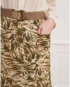 Jupe 100% Lin Jana feuillage beige/kaki