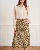 Jupe 100% Lin Jana feuillage beige/kaki