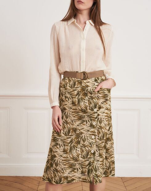 Jupe 100% Lin Jana feuillage beige/kaki